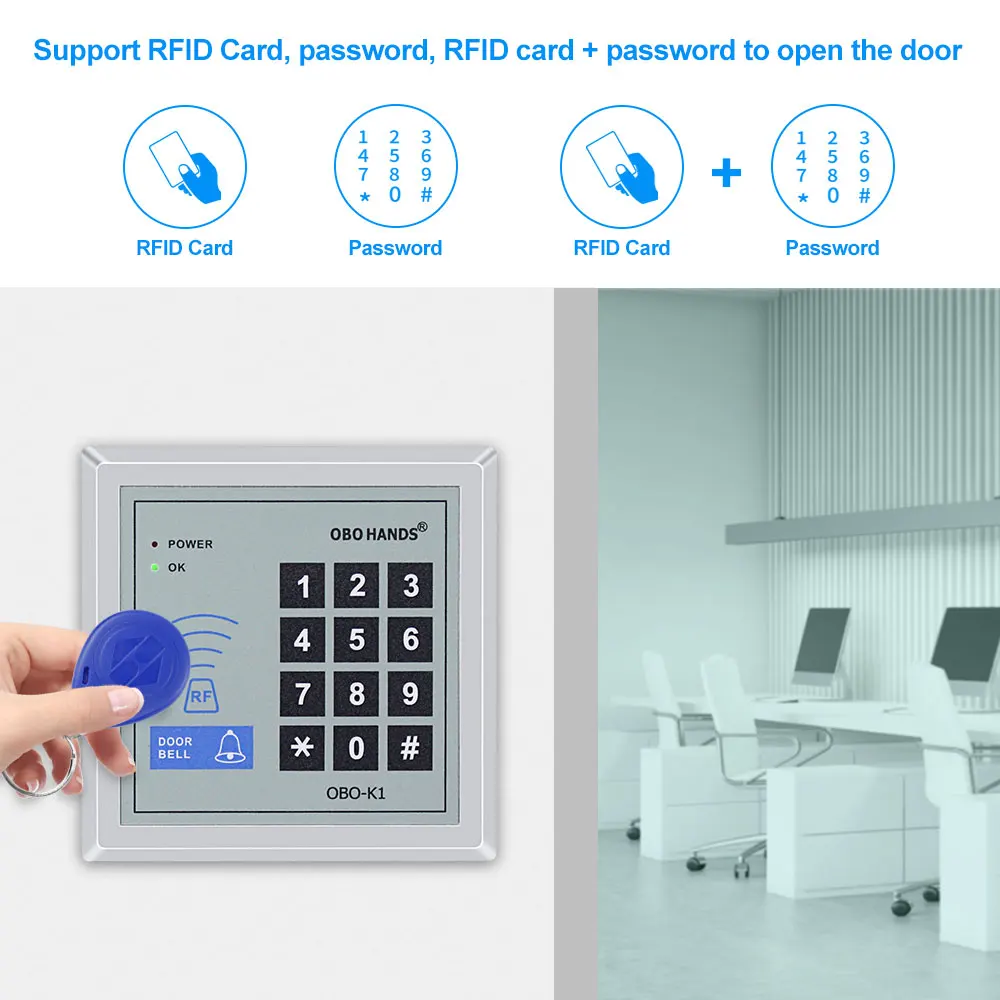 Full RFID Door Entry Access Control System Kit Set DC12V 1000 User 125KHz with Electric Magnetic Lock Strike Bolt Lock for Gate