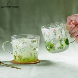 Grass Pattern Borosilicate Glass Milk Coffee Cup Party  Juice Beer Mug Kitchen Drinkware Birthday Gift