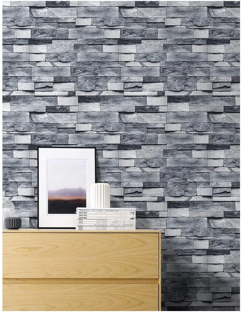 HaoHome Vintage Gray Brick Wallpaper Self Adhesive Stone Peel and Stick Wallpaper Brick Faux Textured Wallpaper Stone Stickers