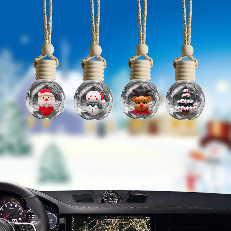 

Cartoon christmas car perfume pendant empty bottle Creative car aromatherapy essential oil bottle Car interior decoration