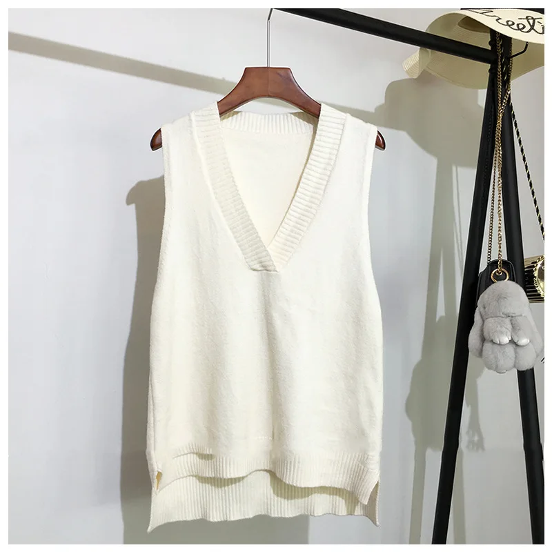 V-neck knitted vest women's sweater autumn and winter new Korean loose wild sweater vest sleeveless sweater