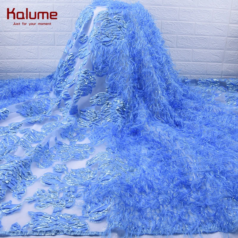 

Небесно-голубая французская тюлевая кружевная ткань 2020, африканская сетчатая кружевная ткань с пушистыми перьями, высококачественное кружево с вышивкой для свадьбы 1789