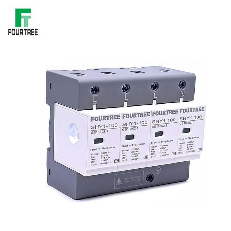 1PCS Surge Protector AC 3P+N 40~80KA 60KA~100KA 385V 420V SPD House Lightning Protection Arrester Low-Voltage Protection 4P