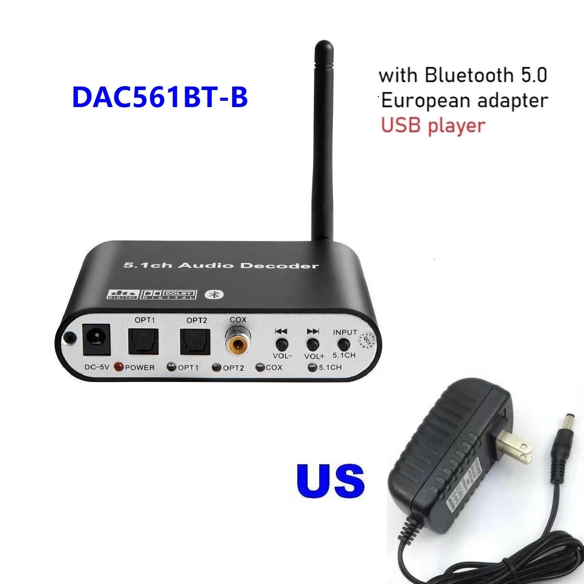 وحدة فك ترميز الصوت اللاسلكية 5.0 ، محول صوت بصري محوري AUX USB2.0 DAC DTS AC3 FLAC DA615