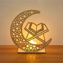 Wooden Eid Pendant with LED Candles Ramadan Decor #3