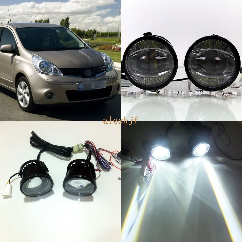 July King 1600LM 24W 6000K LED Light Guide Q5 Lens Fog Lamp +1000LM 14W Day Running Lights DRL Case for Nissan Note E11 2006-09