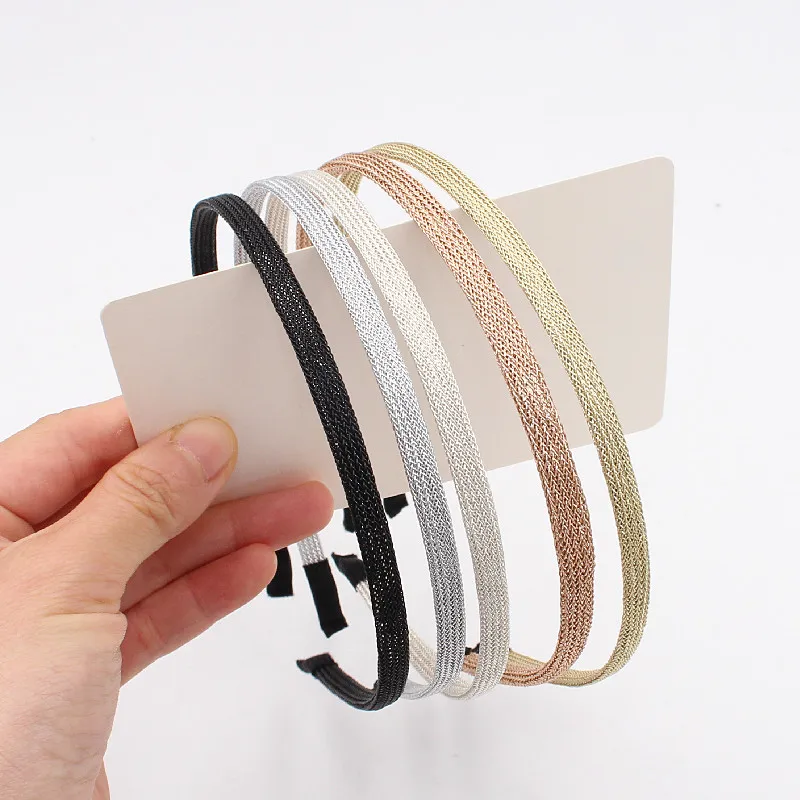 New Fashion Very Thin Wire Mesh Coated Metal Headband Gold Silver Plated Hairband Simple Solid Plain Hair Hoop Women Hair Holder