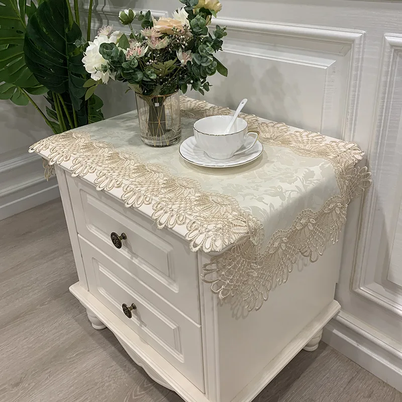 Europe Nightstand Small Tablecloth Embroidered Lace Shopbox Cover Table Rectangle Table Cloth 40x80cm White Mat Dust Cover