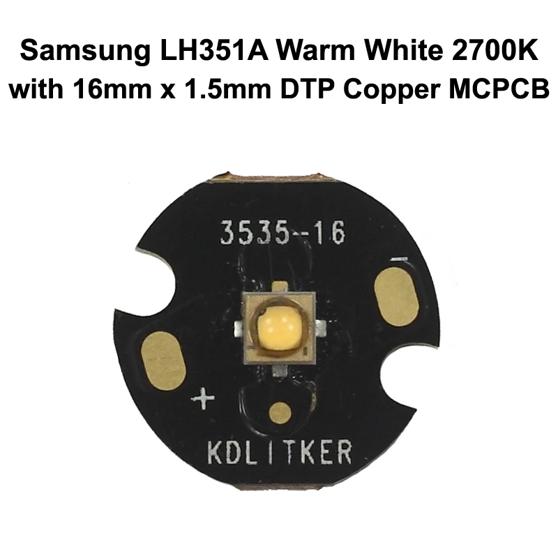 Imagem -02 - Samsung Lh351a Branco Quente 2700k Alta Cri90 3535 Led Emissor com Kdlitker Dtp Cobre Mcpcb Lanterna Diy