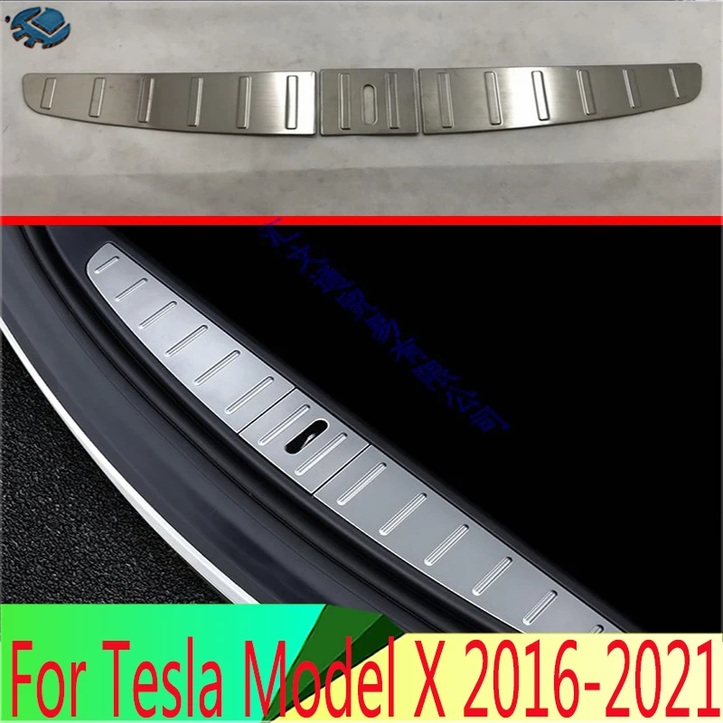 

For Tesla Model X 2016-2021 Stainless Steel Rear Trunk Scuff Plate Door Sill Cover Molding Garnish