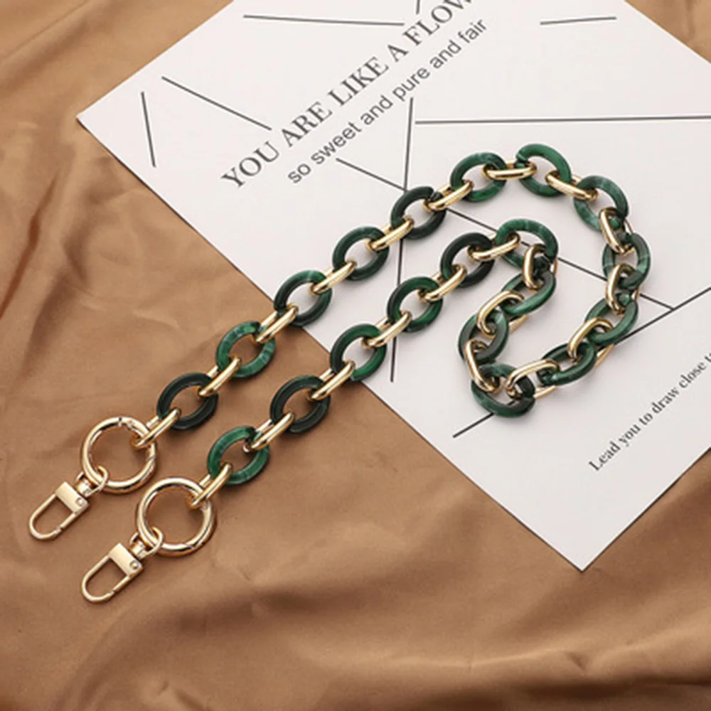 40/60cm Fashion Woman Handbag Handle DIY Accessory Resin Purse Fishbone Chain Green Leopard Acrylic Removable Bag Strap Jewelry