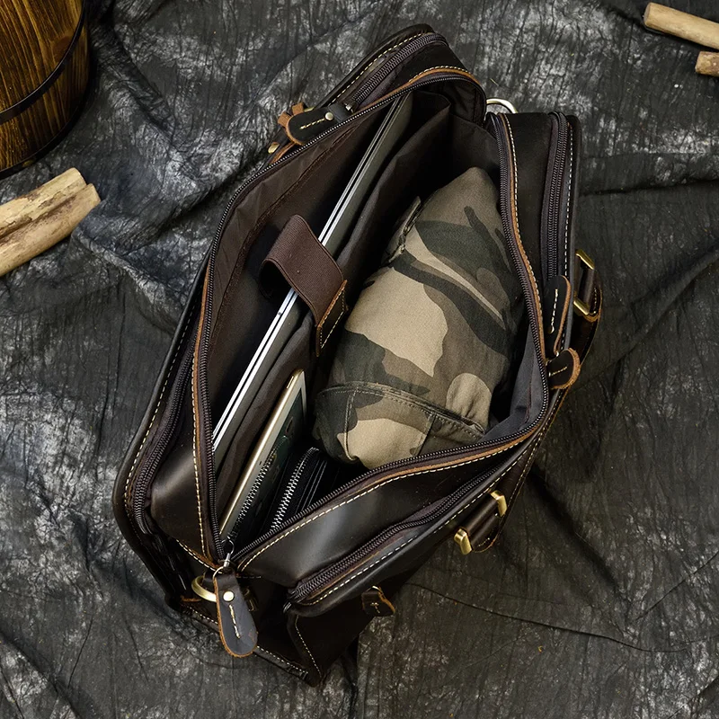 Newsbirds Mens Leather Handbag 15.6 Inch PC Notebook Laptop Briefcase Shoulder Bag 100% Cowhide Man Bag Male Business Bag