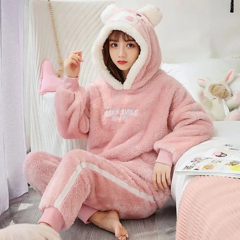 Winter Dicke Warme Flanell Pyjamas Sets Für Frauen Nachtwäsche Hause Kleidung Pyjama Hause Tragen Pyjamas Set