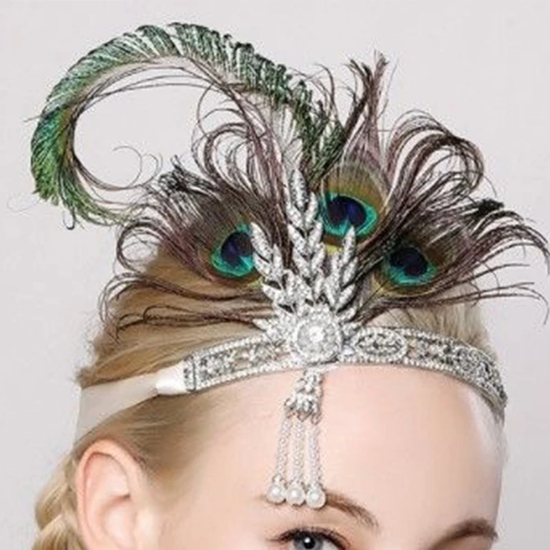 Gatsby 1920's Headband Flapper Charleston costume accessories GreenHeadpiece Great Gatsby feather headband