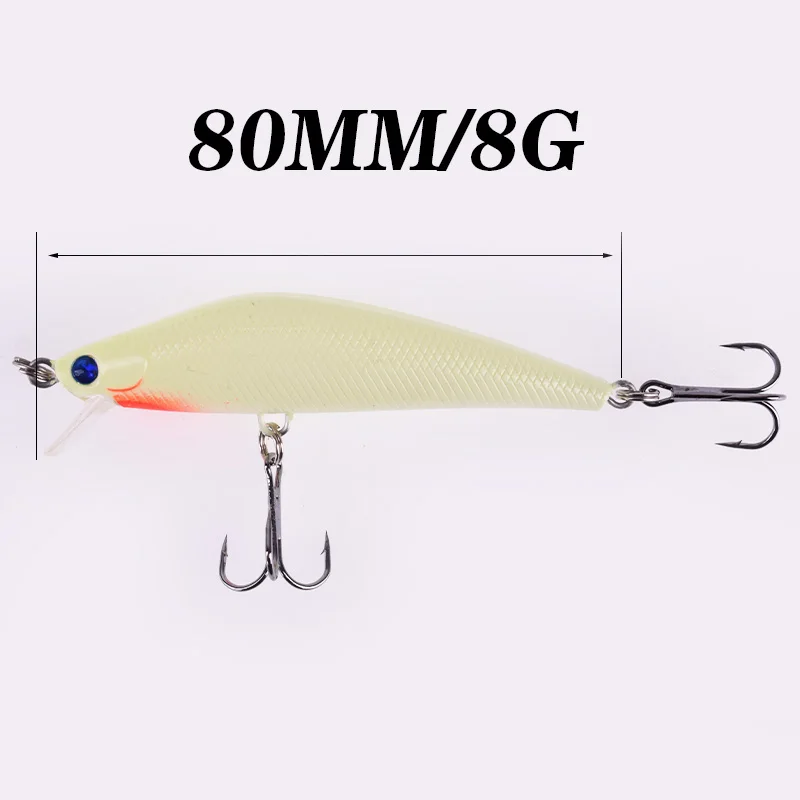 WDAIREN 3D Luminous Minnow Lures 8cm 8g Night Fishing Wobbler Crankbait Tackle Artificial Hard Bait Warped Bass Isca Swimbait