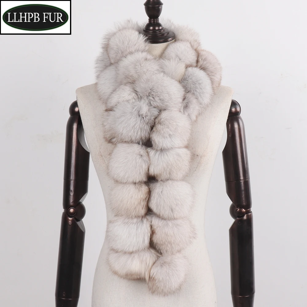 

Hot Sale Fashion Pompoms Lady Real Raccoon Fur Scarves Women Winter Warm 100% Natural Fox Fur Scarf Fluffy Genuine Fur Muffles