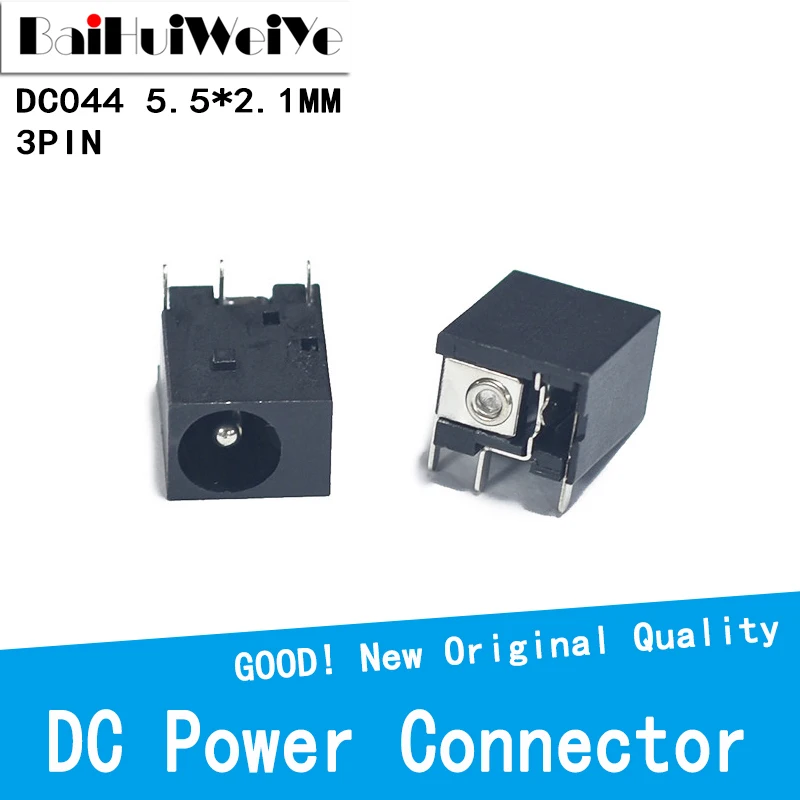 20PCS/LOT DC-044 5.5x2.1mm DC Power Jack Socket 3Pin Connector DC044 5.5*2.1mm DC Power Supply Interface 3-Pin Panel Mount Plug