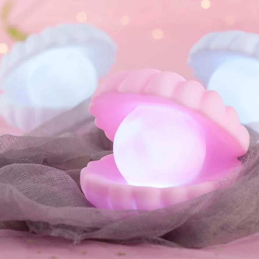 Guscio in vinile perla luce notturna decorazione Desktop creativa ornamenti lampada da notte, Mini camera da letto comodino batteria luci notturne regali