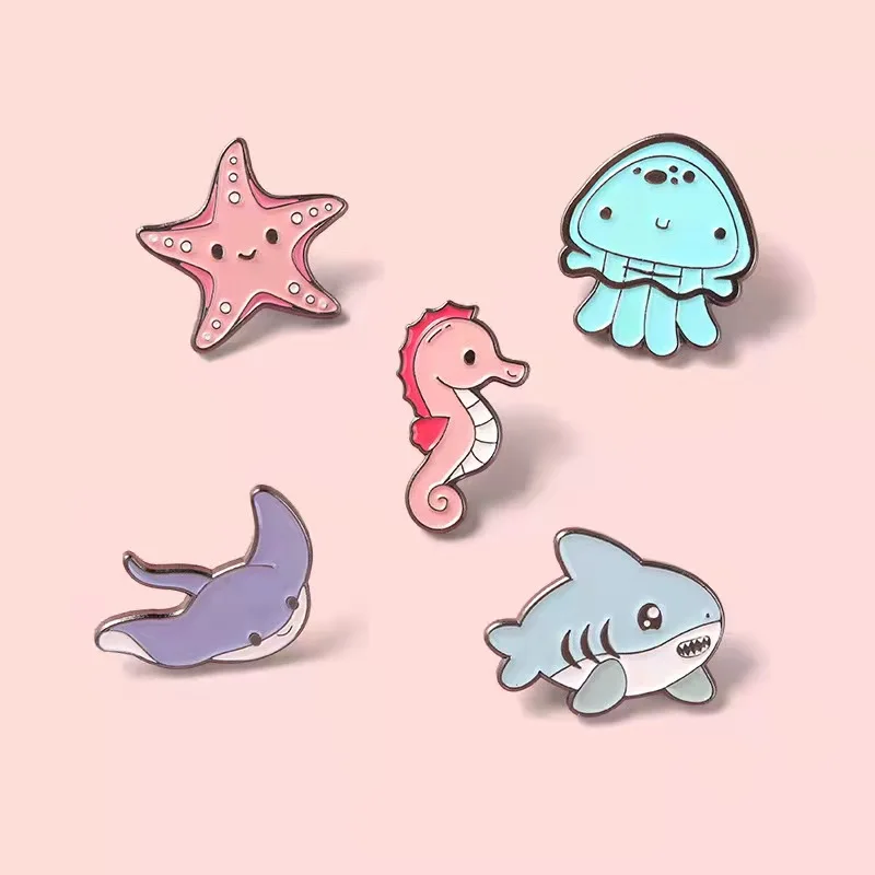 Seabed Animal Enamel Pin Starfish Jellyfish Seahorse Brooch School Bag Lapel Clothes Hat Badge Children Animal Jewelry Wholesale