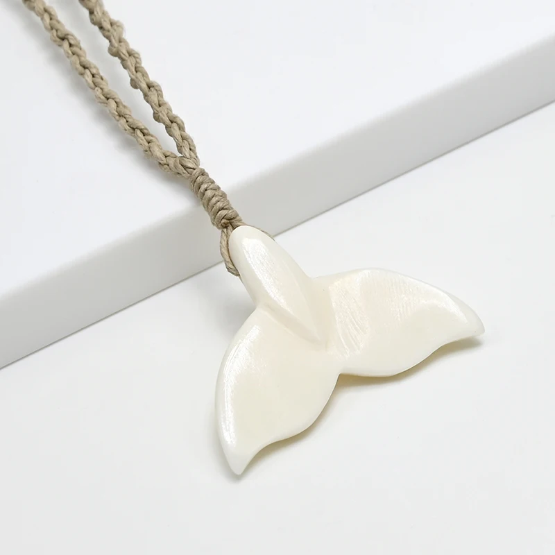 NGX039 Man Jewelry New Zealand Maori Tribes Pendant Natural Bone Whale\'s Tail Hemp Rope Weaving Beach Leisure Surfing Necklace
