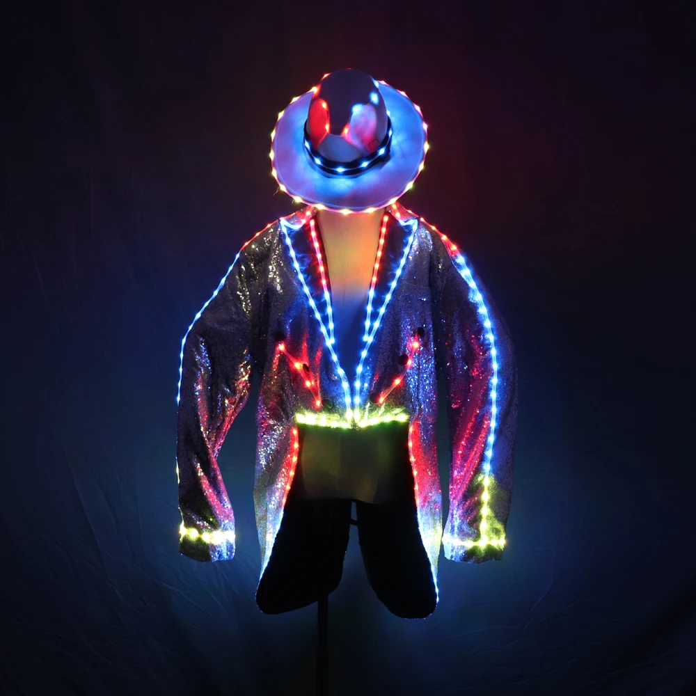 Fashion Swallowtail LED Tuxedo Luminous Costumes Glowing vestidos LED Clothing Show Men LED Clothes Dance Accessories