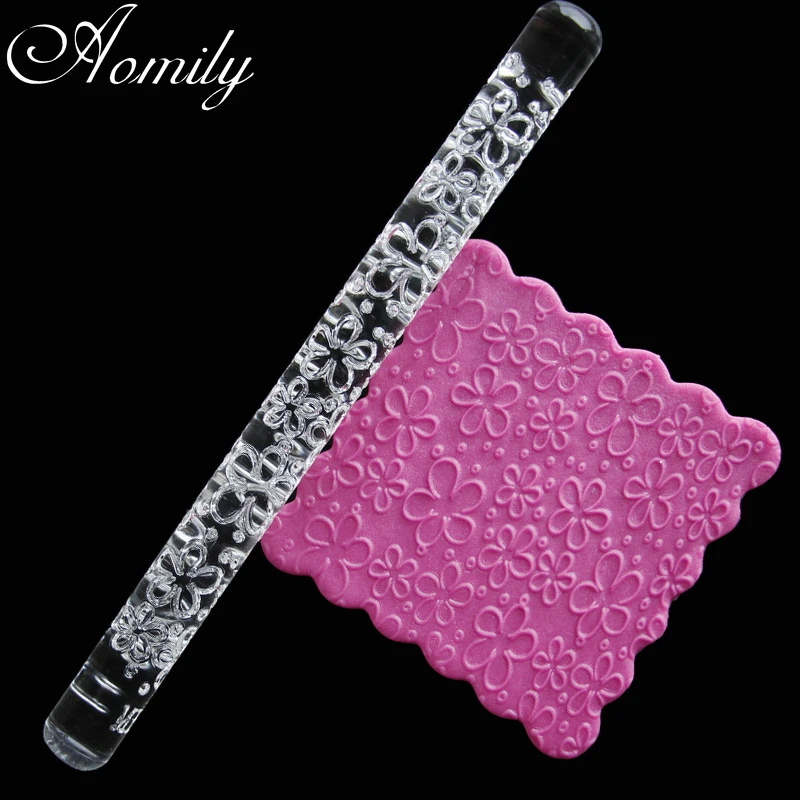 Amoliy Transparent Acrylic Plum Blossom Pattern Rolling Pin Polymer Clay Tool Embossing Cake Decorating Tools Chocolate Mold