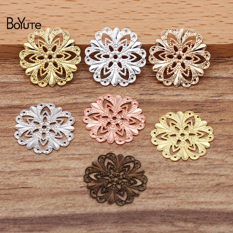 BoYuTe (100 Pieces/Lot) Metal Brass Stamping Filigree 21MM Flower Materials Diy Jewelry Making Accessories