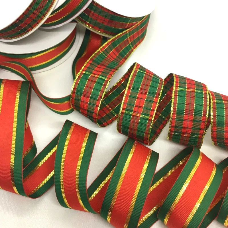 Christmas Tartan Gingham Ribbon 1.6cm 2.5cm 3.8cm 5Y For Gift Floral Packing Marriage Party Deco Handmade DIY Craft Bows