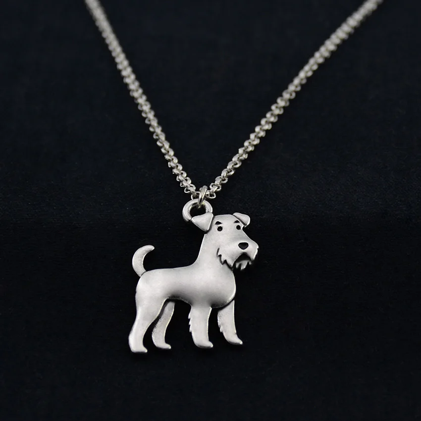 Vintage Boho Airedale Terrier & Schnauzer Dog Charm Pendant Necklace For Women Men Jewelry Pet Gift Stainless Steel Long Chain