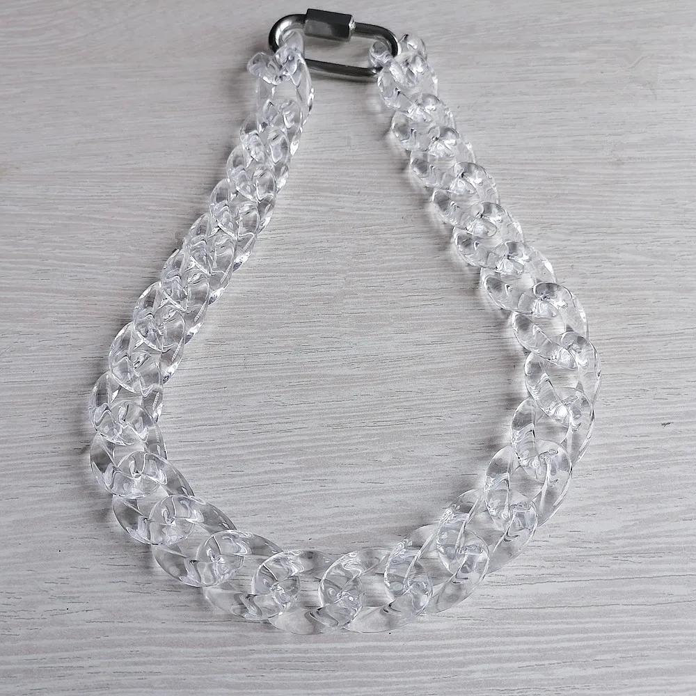FishSheep Clear Acrylic Chain Necklace for Men Women Rock Punk Resin Transparent Cuban Choker Padlock Necklace 2025 y2k Jewelry