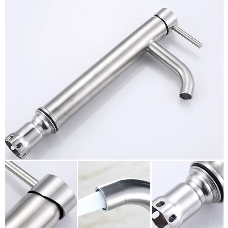 304 Stainless Steel Heightened Washbasin Faucet, Above Counter Basin, Ceramic Basin, Hot and Cold Water Faucet