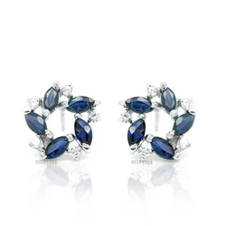 Fashion 925 Silver Sapphire Stud Earrings for Party 2mm*4mm Natural Sapphire Silver Earrings Sterling Silver Sapphire Jewelry