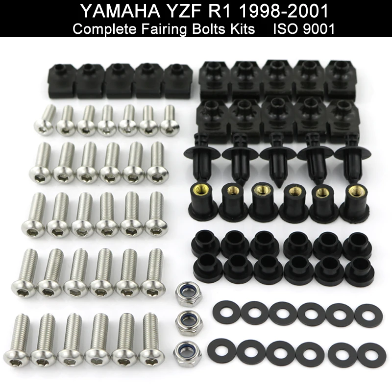 

Motorcycle Complete Full Fairing Bolts Kits Fit For YAMAHA YZFR1 YZF R1 1998 1999 2000 2001 Stainless Steel Body Screws Nuts