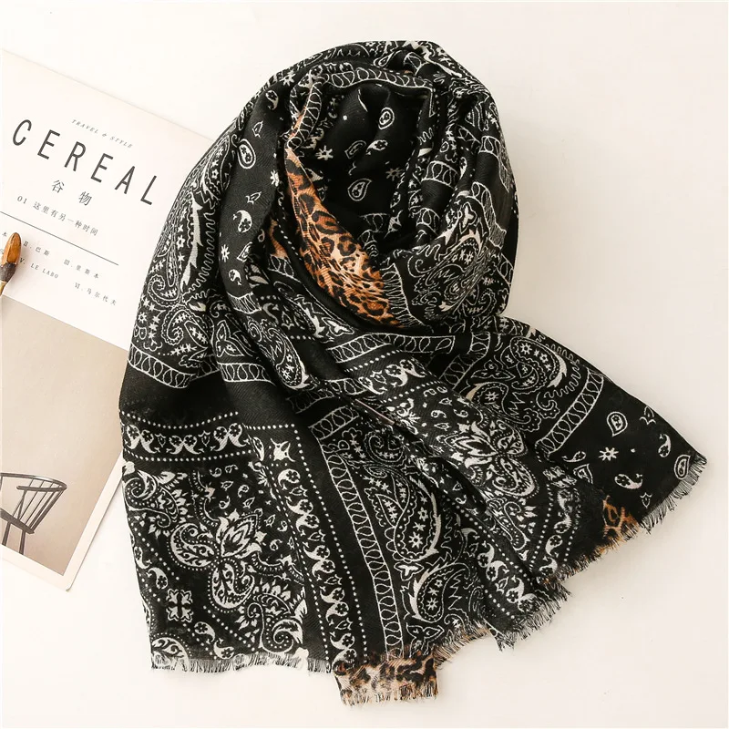 Fashion Women Fringe Viscose Scarf Cashew Floral Leopard Patchwork Hijab Shawls and Wraps Female Foulards Echarpe Sjaal 180*90Cm