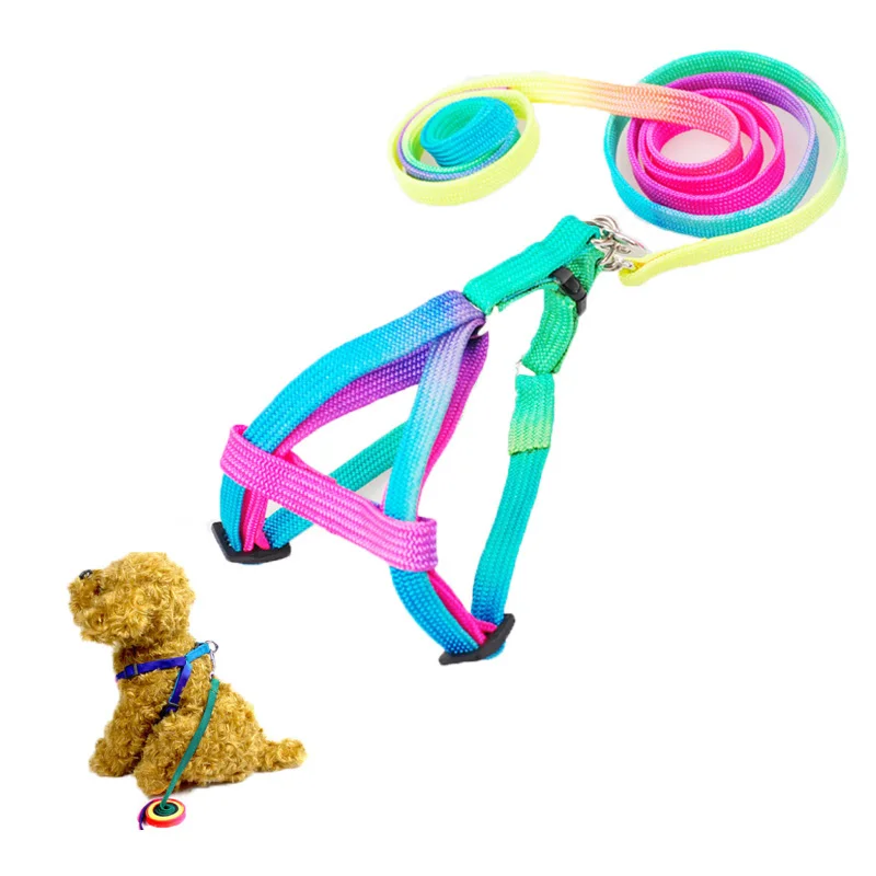 

Adjustable Cat Pet Collar Harness Leash Set For Cats Dog Small Pets Breakaway Rainbow Nylon Rabbit Dogs Leash