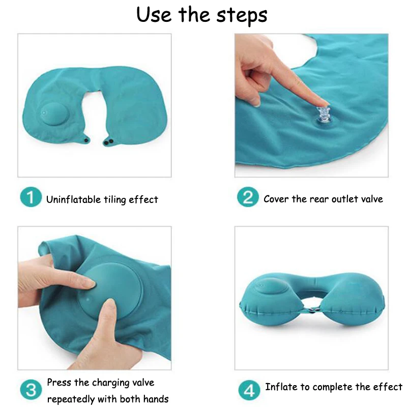 U-Shape Travel Pillow Automatic Air Inflatable Airplane Car Pillows Ring Pillow Folding Press Type Bed Pillows Neck Cushion