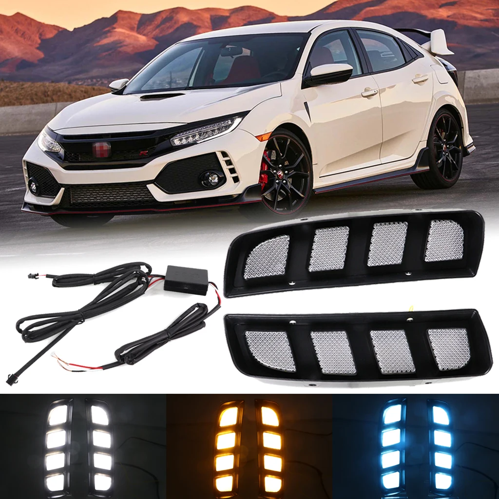 

3 Color LED DRL Day Light for Honda Civic Type R 2016 2017 2018 2019 Daytime Running Light with Dynamic Sequential Turn Signal