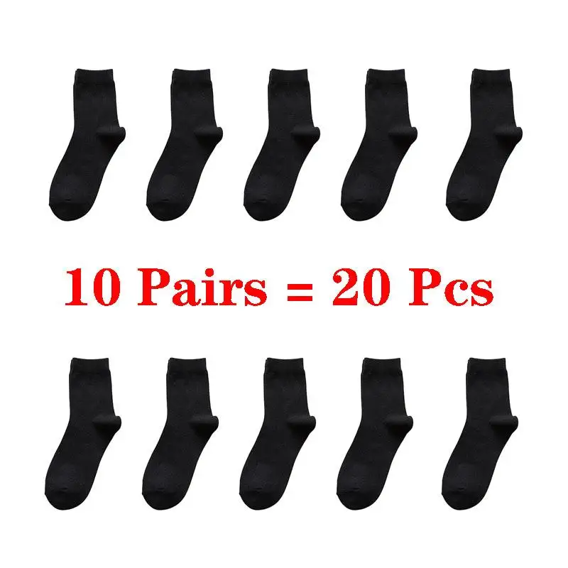 10 Pairs=20 Pcs Solid Colors Crew Socks Male Business Casual Black White Socks Men Spring Autumn Breathable Mens Socks Meias