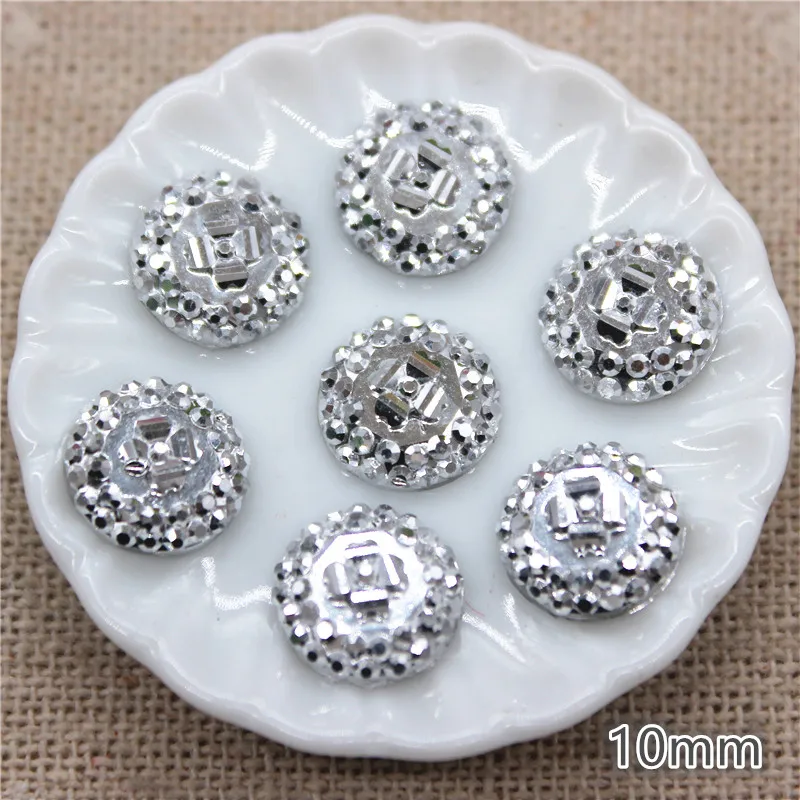 100pcs Bling Silver Round/Star/Heart/Flower/Beard Resin Rhinestone Flatback Cabochon DIY Craft Accessories