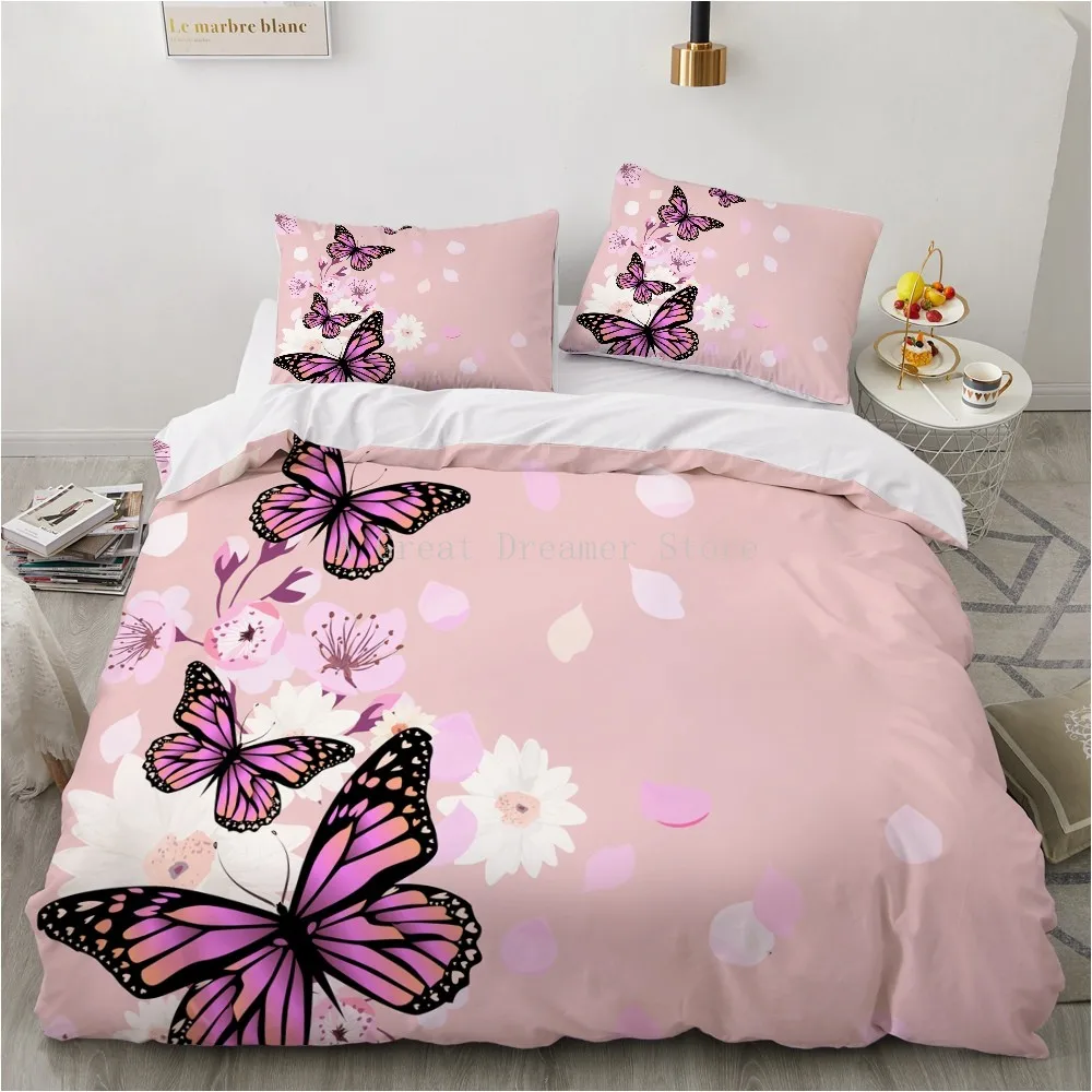 

Homesky Glowing Butterflies Bedding Sets 3D Luxury Colorful Duvet Cover Bedding Set Flying Butterfly Bed Linen Decor Bedclothes