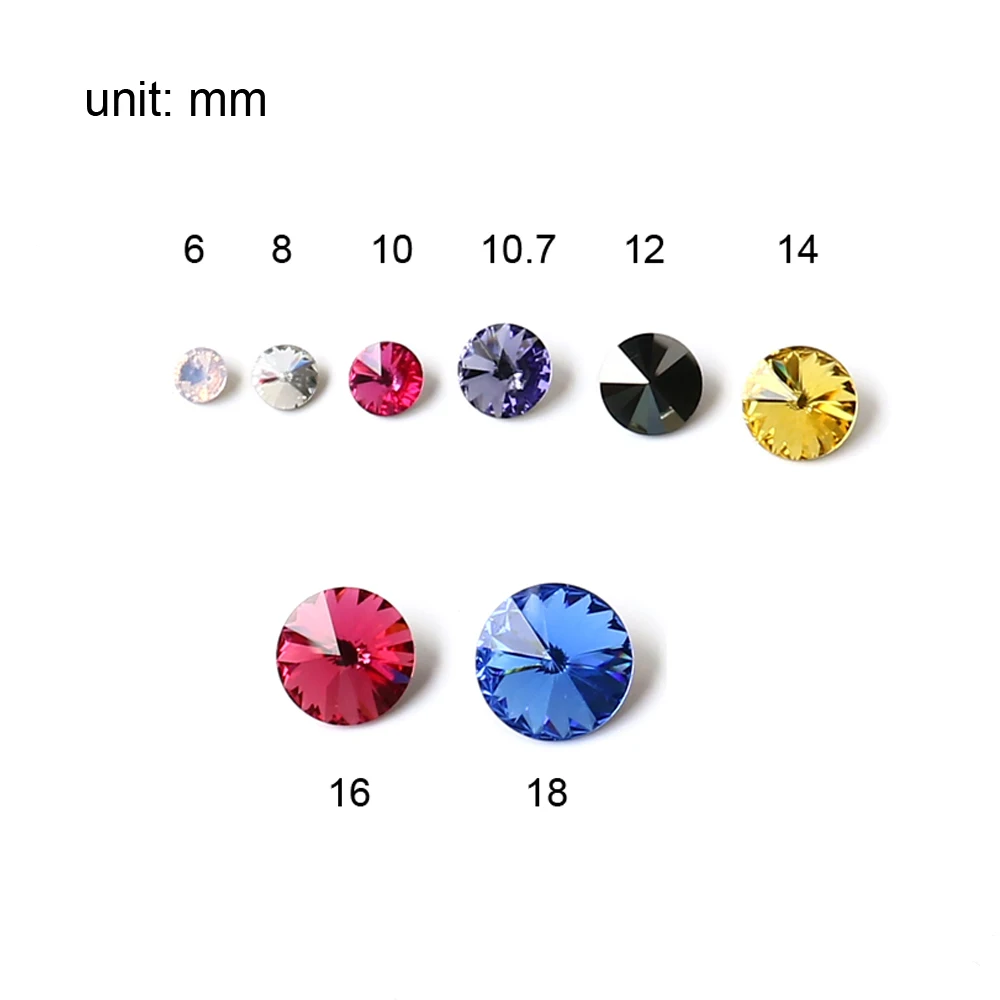 3D Nail Art Decorations Diamonted Applique Crystal Stone K9 Glass Strass Rhinestones For Clothes Jewelry Round Rivoli Shape