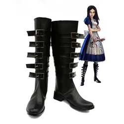 Alice Madness Returns zapatos de Cosplay para adultos, botas de cuero PU negras para fiesta de Halloween y Navidad, hombre y mujer