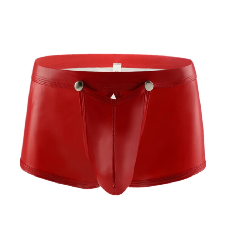 Mens Sexy Leather Lingerie Open Crotch Short Pants For Sex Latex Shaping Sheath Fetish Boxer Leather Underpants Bulge Pouch Sexi