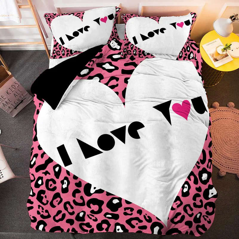 3D Love Heart Pattern Printed Duvet Cover Set Polyester Quilt   King Queen Size Bedding Pillowcase