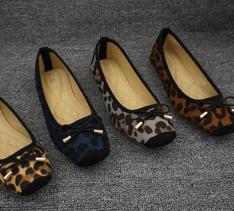 Size 34-43  Autumn Ballet Leopard Woman Flat Shoes Ladies Fashion Lady Fashion Round Toe Women Soft Female Loafers C399