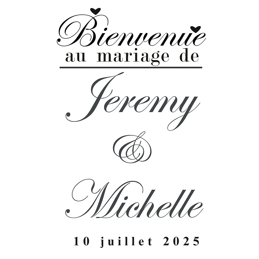 Autocollant de bienvenue de Mariage Style français C320, étiquette murale personnalisée avec noms et Date, décor de fête de Mariage, décoration de Mariage