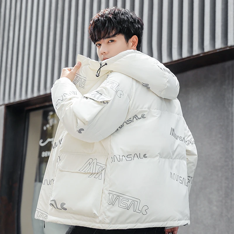Winter new thickened hooded down jacket men's short youth white duck down warm casual coat student brand fashion coat outdoor
