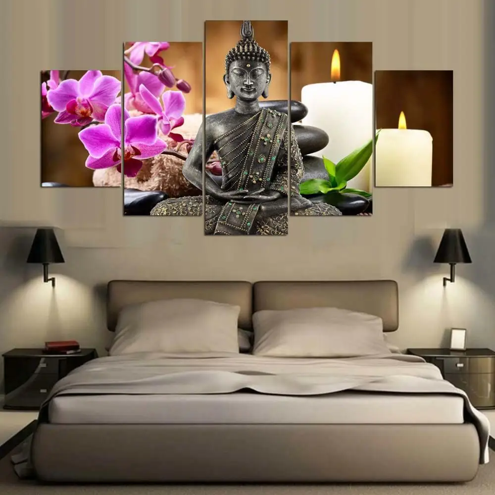 

5 Piece Buddha Painting Wall Art Print Home Decor HD Pictures 5 Panel Poster No Framed Paintings