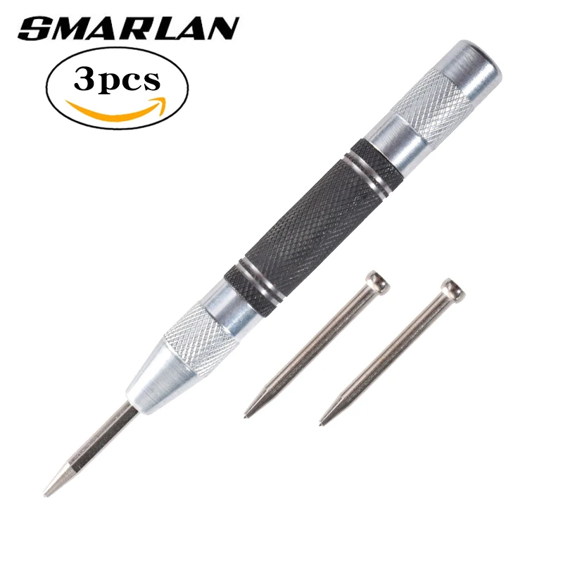 SMARLAN Automatic Center Pin Spring Loaded Mark Punch Tool Wood Indentation Mark Woodworking Tool Bit Portable Non-slip Punching