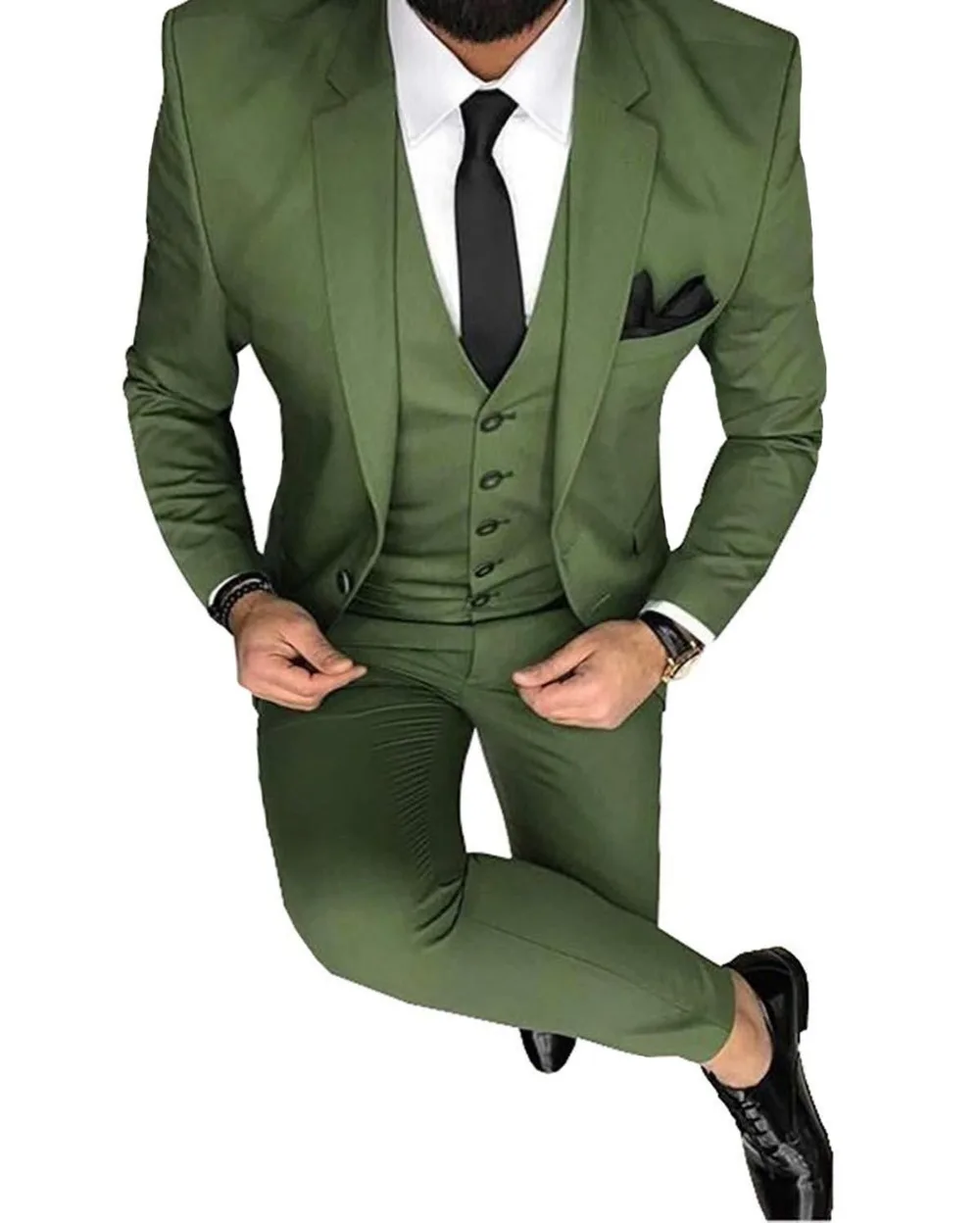 Fashion Men' S Oilve Green Blue 3-Piece Slim Fit Notch Blazer Classic Tuxedo Groomsmen For Party(Blazer+vest+Pants) New 2021